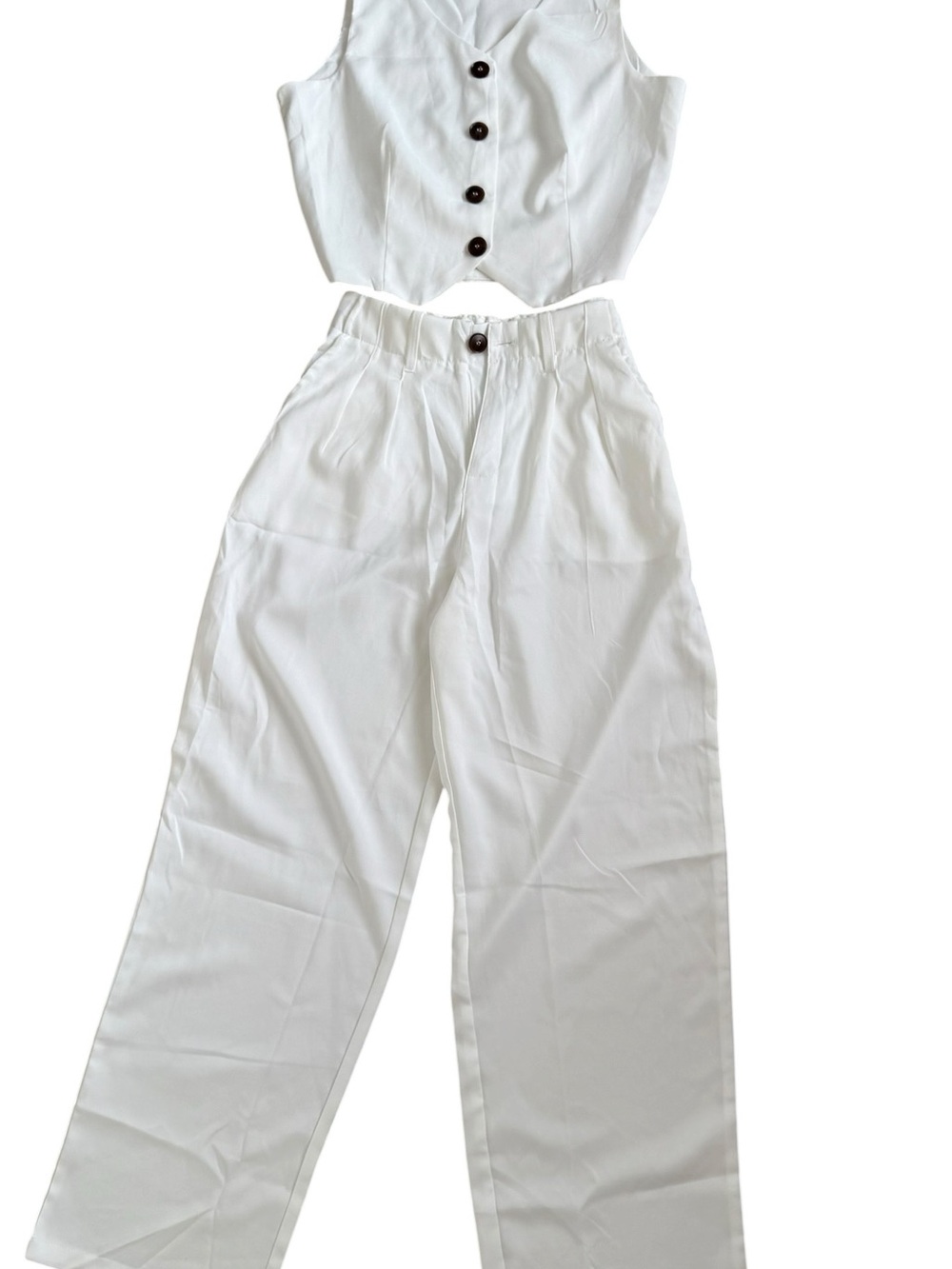 Women’s White Two Piece Set Vest Top & Wide Leg Pants Size M Resort Vacation Out - Picture 3 of 7